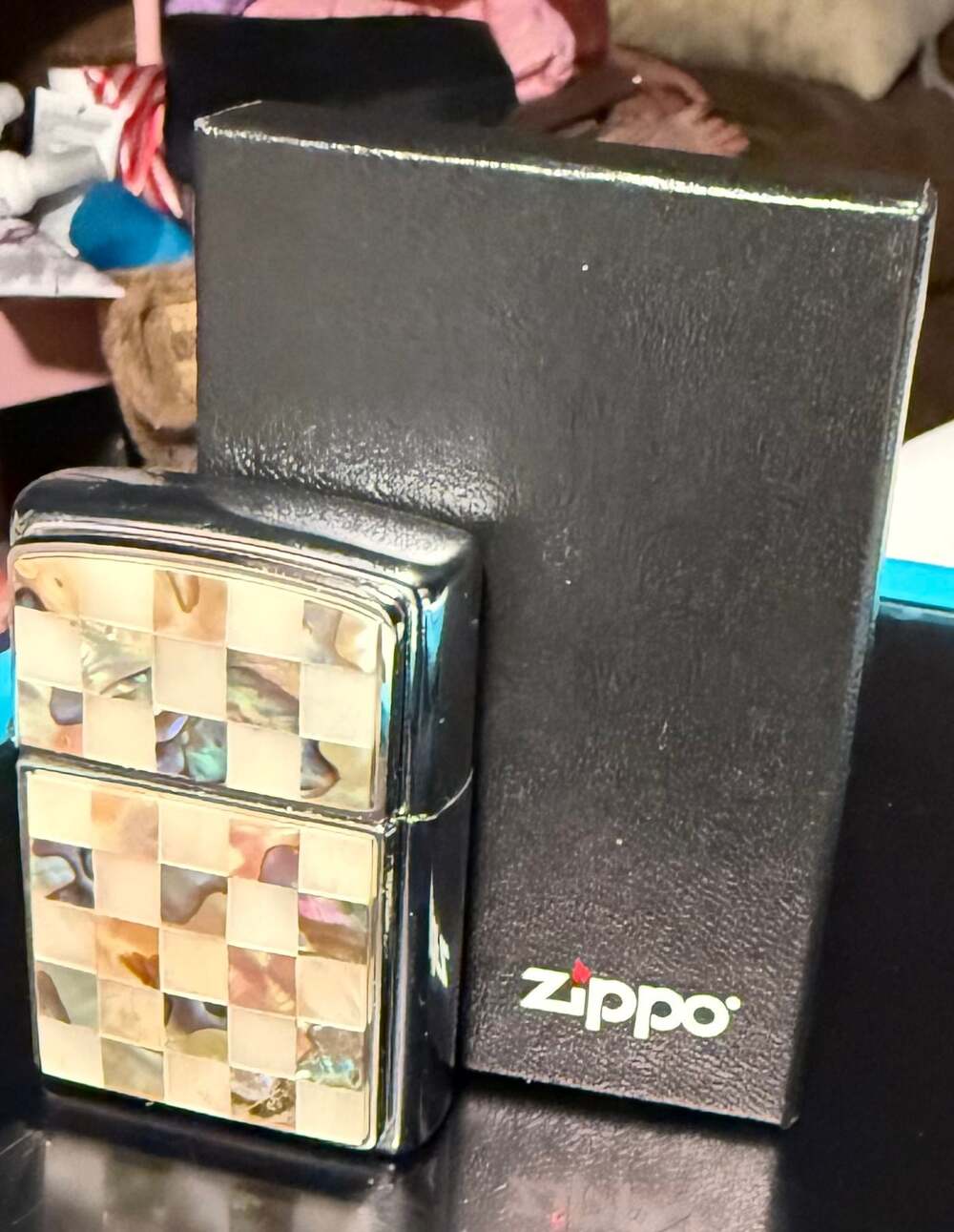 Zippo 2002 Sea Weave Mother of Pearl & Abalone Checkerboard Lighter with Box - Picture 5 of 8
